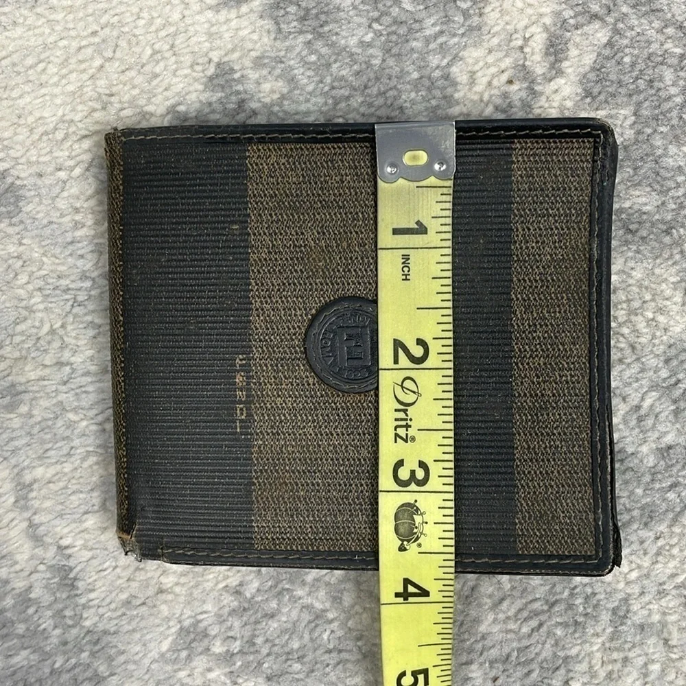 Fendi Tobacco Pequin Coated Canvas Bifold Wallet Stripe Compact